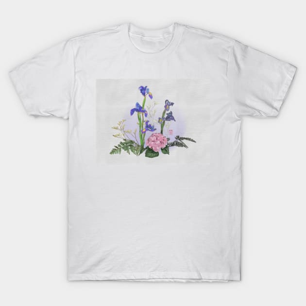 Ikebana watercolor with irises T-Shirt by cuisinecat